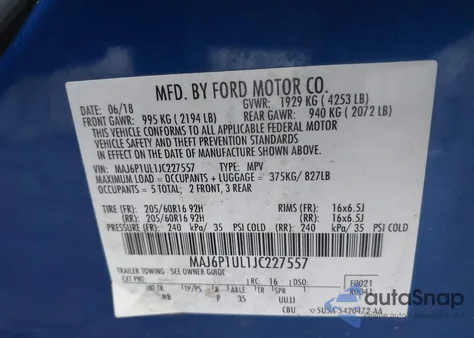 2018 Ford Ecosport Se from USA, damaged, VIN MAJ6P1UL1JC227557